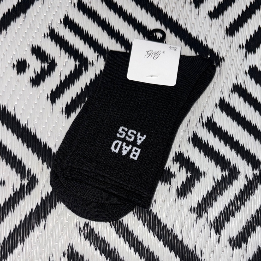“Bad A**” Black Ankle Socks